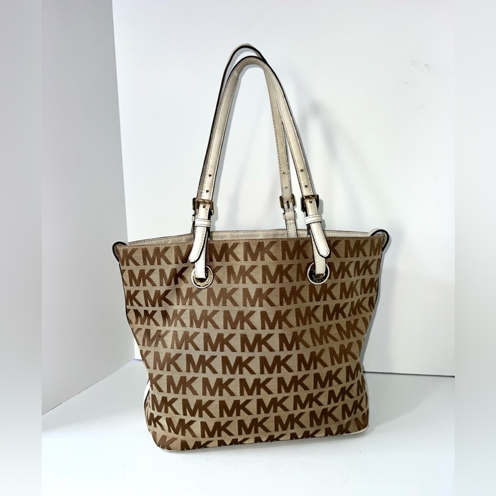 Michael Kors Signature Jet Set Canvas Tote Shoulder Bag Brown